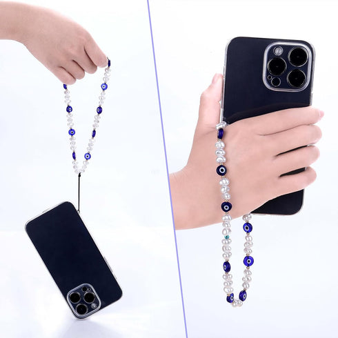 Beaded Phone Charm, Evil Eye Beaded Lanyard Wrist Strap Gemstone Phone Charm Handmade Phone Chain Strap Keychain for Men Women Girls Cell Phone St...