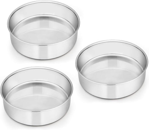 E-far 6 Inch Cake Pan Set of 3, Stainless Steel Round Smash Cake Baking Pans Tins, Non-Toxic & Healthy, Mirror Finish & Dishwasher Safe...