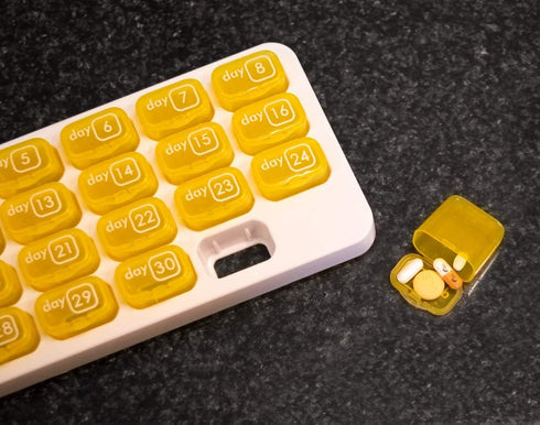 31 Day Monthly Pill Pod Organizer for Easy Medication Management - Stay on Track with Daily Vitamin Supplement Med Boxes, Ready for Travel - Yello...