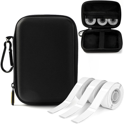 Phomemo D30 D35 Label Marker Black Case with 3 Rolls of White Label Tapes, Waterproof Storage Bag with 12 x 40mm (3/8" x 11/2") 160 Tapes/Roll, Bl...