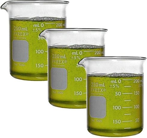 Corning Beaker, Pyrex, Griffin, Low-Form, Graduated, 250ml (Shelf Pack of 3)...