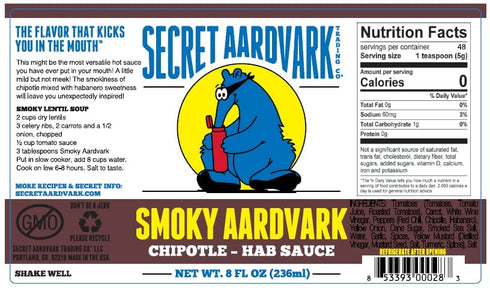 Secret Aardvark Smoky Chipotle Hot Sauce – Chipotle Peppers & Roasted Habaneros, Mild Hot Sauce, Non-GMO, Low Sugar, Low Carb, Gluten-Free Hot Sau...