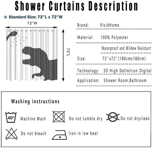 Animal Dinosaur Fabric Shower Curtain Dinosaur Silhouette Waterproof Polyester Fabric Bathroom Set with Hooks Animal Home Decor 72x72IN...