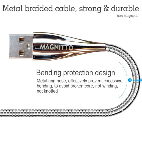 Metal Braided Cord, USB Charging Cable, Stainless Steel, Strong Durable Wire, Tangle Free, Data sync high Speed 3.3ft, Silver Charger Cable...