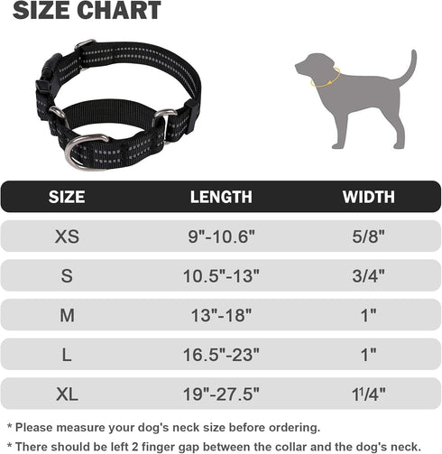 Martingale Collar for Dogs Reflective Nylon Dog Collar with Quick Release Buckle Adjustable Training No Slip Dog Collar (X-Large, Black)...