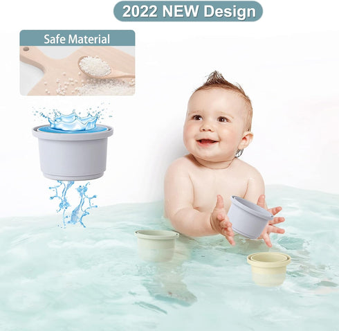 Baby Stacking Cups Bath Toy for Toddlers 1-3,8PCS Stackable Nesting Cups Water Pool Tub Toy for 6-12 Months Infant,Early Educational Develop Monte...