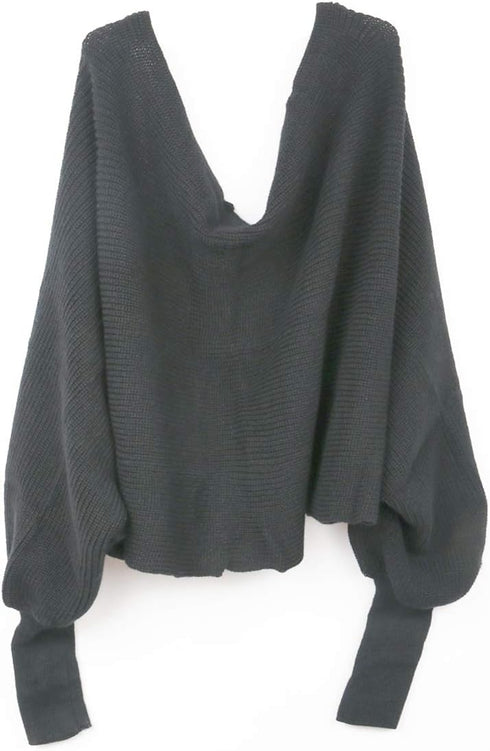 SEWACC Knitted Wrap Scarf Autumn Winter Knitted Scarf with Sleeves Unisex Scarf Cape Shawl for Women Men (Black)...