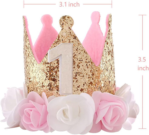 1st Birthday Hat Girl Decorations First For Baby Gifts Rose Gold Pink Crown Party One Year Old Princess...
