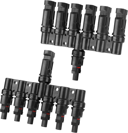 6 to 1 T Branch Connector Solar Panel Connectors Cable Splitter Coupler 1 Male to 6 Female and 1 Female to 6 Male, Solar cable connectors for resi...
