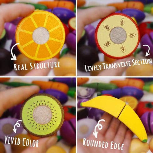 Wooden Play Food for Kids Kitchen Cutting Fruits Toys for Toddlers Pretend Vegetables Gift for Boys Girls Educational Toys...