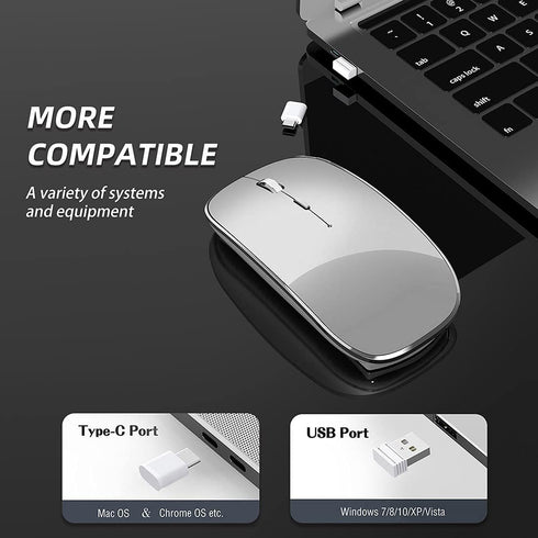 Wireless Mouse Chargeable Portable Silent Wireless Mouse USB and Type-C Dual Mode Wireless Mouse 3 adjustable DPI for Laptop, Mac, MacBook, Androi...