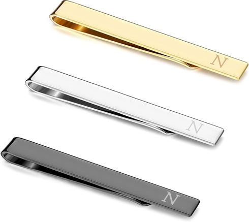 UBGICIG 3 Pcs Stainless Steel Tie Clips for Men Elegant Personalized Letter Tie Clip Set for Men Classic Gold Silver Black Tone Tie Bar Father's D...