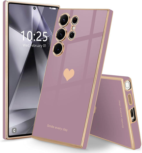 Teageo for Samsung Galaxy S24 Ultra 5G Case for Women Girl Cute Love-Heart Luxury Soft Back Cover Raised Full Camera Protection Bumper Silicone Sh...