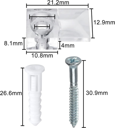 20 Pack 3-4mm Frameless Mirror Holder Clips Clear Mirror Mounting Clip Plastic Glass Retainer Clips Mirror Mounting Hardware with Screw and Anchor...