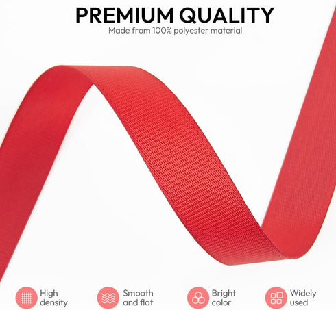5/8 Inch 100 Yards Solid Grosgrain Ribbon Red, Polyester Fabric Ribbon 1 Roll for Gift Wrapping, Package, Wedding Party Decoration, Craft and Sewi...