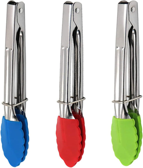 Mini Kitchen Tongs with Silicone Tips,Silicone Serving Tongs of 3 set,7 inch Non-stick Small Tongs with Stainless Steel Silicon Handles, Heat Resi...