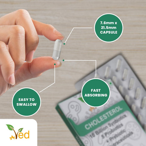 Ved Cholesterol Complex Probiotics and Prebiotics Complex - 10 Billion CFU - 20 Live Bacterial Cultures - 28 Probiotic Complex Capsules for Childr...