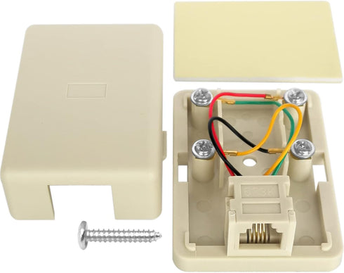 Phone Jack Surface Mount Single Port Telephone Jack Box 4 Screw Terminals to 1 RJ11 6P4C Female Ivory...