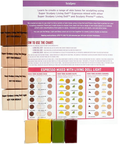 Super Sculpey Living Doll Skin Tone Mixing Kit, Polymer Oven-Bake Clay, Non Toxic, Great for DIY sculpting and doll making. Art classroom supplies...