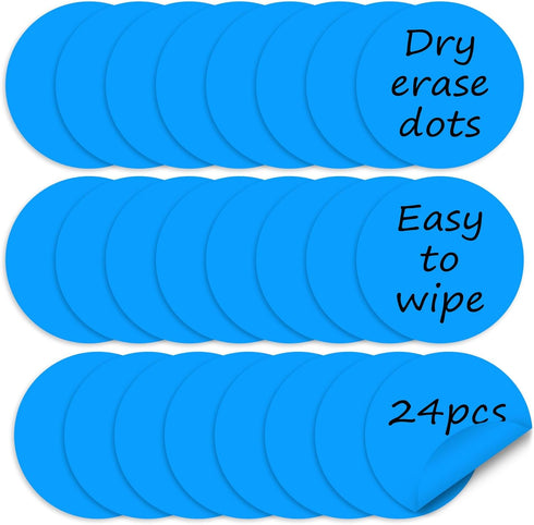 Blue Dry Erase Dots Circles, 24 Pack Removable Dry Erase Wall Decal Spots Set for Classroom, Office, Home Table & Desk...