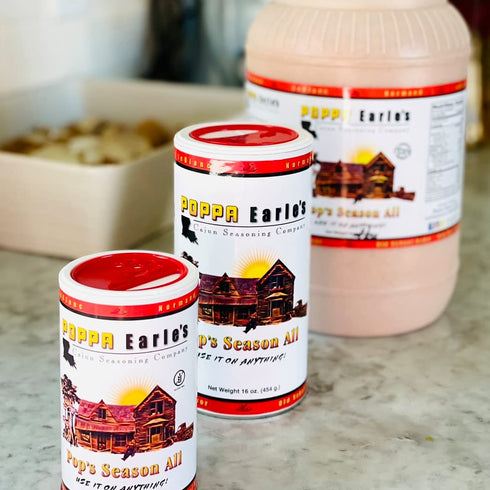 Poppa Earle's Seasoning (Cajun Seasoning Company) Gluten Free and No MSG All Purpose Seasoning "Pops Season-all" Pack of 3 (8) ounce cans...