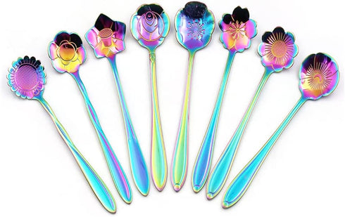 Flower Spoon Set, niceEshop Stainless Steel Teaspoon Colorful Coffee Spoon Tea Spoon Mixing Spoon Sugar Spoon, Set of 8, Rainbow...