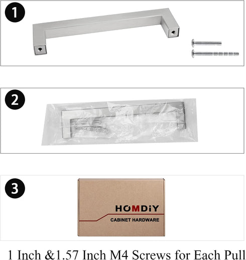homdiy 5 Pack 3-1/2 Inch Brushed Nickel Cabinet Pulls Square Cabinet Handles - Modern Kitchen Cabinet Handles Stainless Steel Cabinet Hardware for...