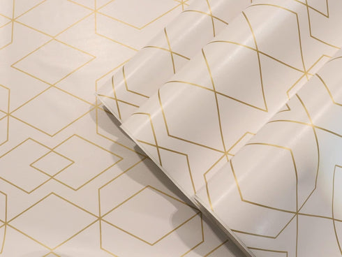 D7027-3 Peel & Stick Wallpaper Hexagon Rhombus Gold/White Removable Self Adhesive Wallpaper Textured 17.7in x 118in Vinyl Film Roll for Wall Decor...