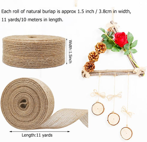 3 Rolls of Natural Burlap Fabric Ribbon for Wedding Events Party Gift Wrapping,Christmas Home Decorations,11 Yards Each Roll, 1.5 Inch Wide...