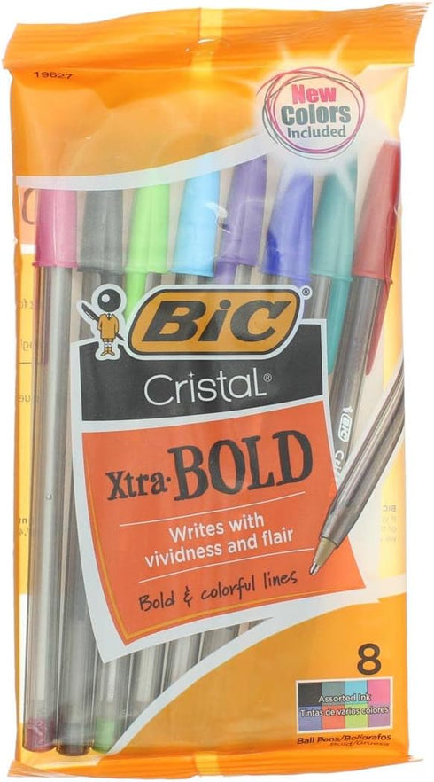 BIC Cristal Xtra Bold Ball Pen, Bold, Assorted Colors 19627, 8 Ct (Pack of 1)...
