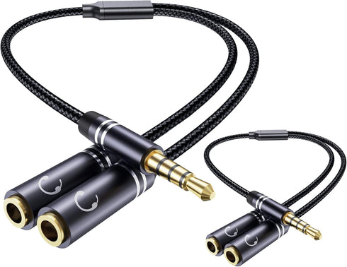 2 Pack 3.5mm Headphone Splitter, Hi-Fi Sounds Extension Cable Audio Stereo Y Splitter, Male to 2 Female (TRRS - 4 Pole) Headset Splitter, Aux Jack...