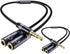 2 Pack 3.5mm Headphone Splitter, Hi-Fi Sounds Extension Cable Audio Stereo Y Splitter, Male to 2 Female (TRRS - 4 Pole) Headset Splitter, Aux Jack...