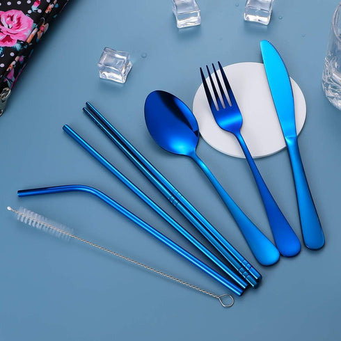 Travel Utensils,Reusable Silverware Set To Go Portable Cutlery Set with a Waterproof Carrying Case for Lunch Boxes Workplace Camping Picnic (Blue)...