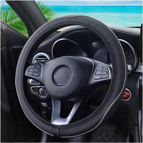 Car Steering Wheel Cover, Leather Auto Steering Wheel Protector, Anti-Slip Car Interior Protection Accessories for Men and Women, 15 inch Universa...