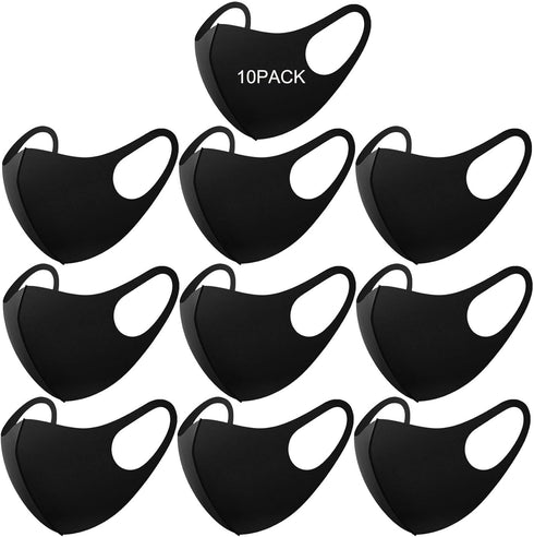 10 Pack Washable Fabric Face Mask,Black Face Mask Soft Fabric Elastic Ear Fashion Unisex Coverings Protective Outdoor Sport Adult Soft Masks for H...