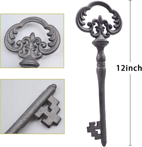 Zezzxu Large Iron Skeleton Key, Giant Cast Iron Key Prop Big Decorative Key for Wall Decors...