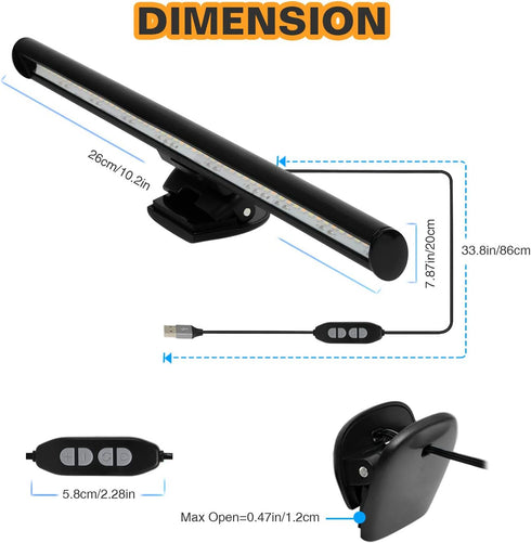 Monitor Light, Screen Light Bar Computer e-Reading LED Task Lamp, 3 Color Modes Light Bar, 10 Brightness, USB Powered Monitor Lamp...
