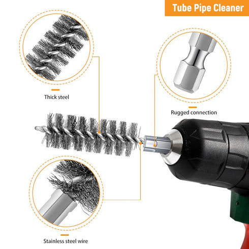 12 Pcs Bore Brush for Drill, Variety of Size Stainless Steel Cleaning Brush, Power Drill Impact Driver Pipe Hex Drill Shank Drill Wire Brush Set f...