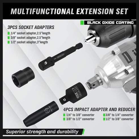 SWANLAKE 7PCS Impact Power Drill Socket-Adapter Set, Hex-Shank Socket to Drill 1/4" 3/8" 1/2" Impact Driver Adapter...