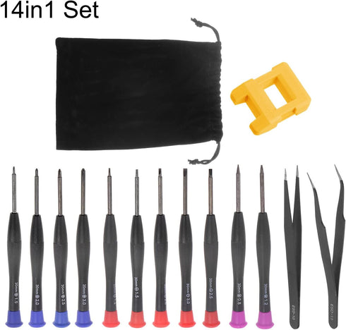 uxcell Electronics Repair Tool Kit, 14 in 1 Magnetic Precision Screwdriver Tweezer Magnetizer Sets for Repairing Mobile, Computer, Laptop, Small H...