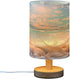 Starfish Summer Beach Bedside Table Lamp for Bedroom Nightstand, Small Eye Care LED Desk Reading Lamp USB Port Wood Base Round Flaxen Fabric Shade...