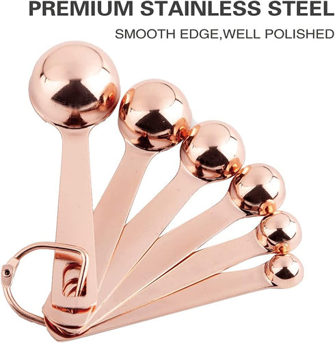 Copper Plated Stainless Steel Measuring Spoons Set, 6 Piece - 1/8 tsp & 1 tbsp, Fits Spice Jars...