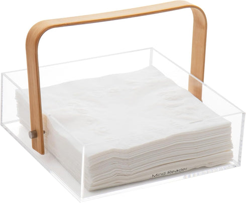 Mind Reader Napkin Holder, Kichen Storage, Countertop Organizer, Caddy, Kitchen, Acrylic, 7.25"L x 7.25"W x 5.5"H, Brown...