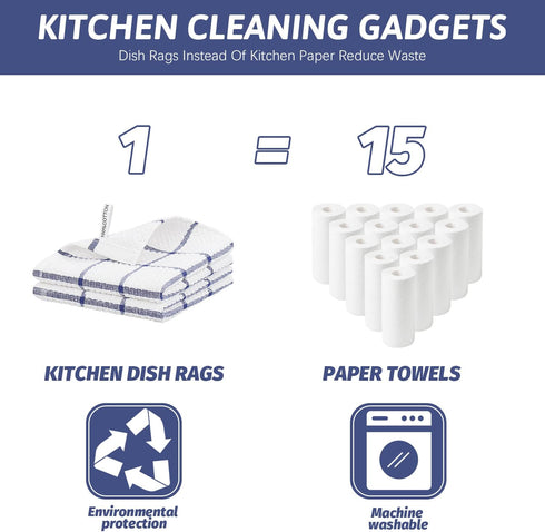 Nialnant Cotton Terry Kitchen Towels,12 x 12 Inches Dish Cloths Set of 8,Super Soft and Absorbent Dish Rags for Cleaning - Navy Blue Plaid...