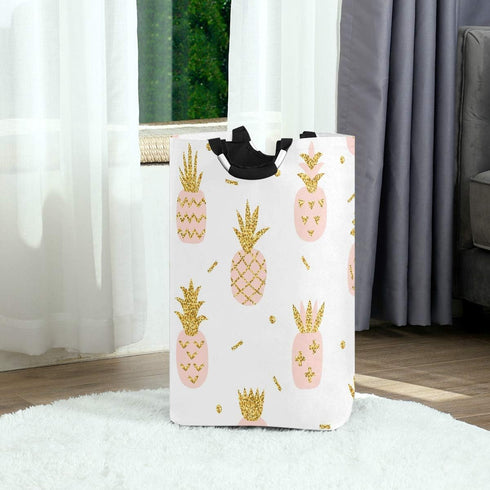 senya Pink Pineapple with Gold Glitter Large Storage Basket with Handles Collapsible Organizer Bin Laundry Hamper for Nursery Clothes Toys...