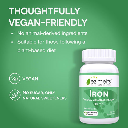 EZ Melts Dissolvable Iron Supplement 18 mg, Sugar-Free, 3-Month Supply...
