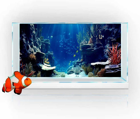 30X18IN Blue Sea Floor Aquarium Background, Natural Underwater World 3D Effect Fish Tank Decorations Background, Art Terrarium Background with 8 E...
