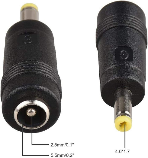 10Pcs Yellow Tip 4.0x1.7 mm Male Plug to 5.5x2.5mm Female Jack DC Power Connector Black...