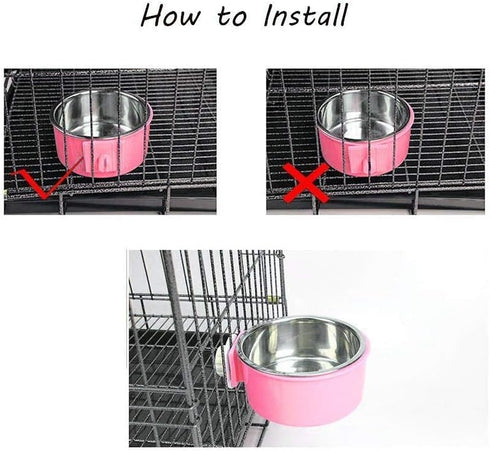 Yusenpet Cage Bowl for Small Pet Puppy Food Water Feeder, Removable Hanging Cat Rabbit Bird Food Basin Dish Perfect for Crates & Cages - Pink...