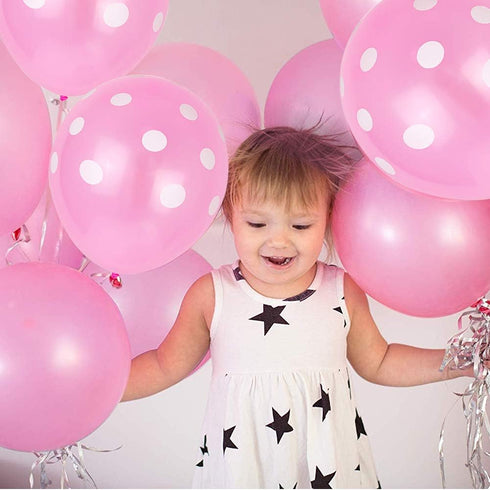 TONIFUL 100pcs Pink and White Polka Dots Balloons 12inch large Polka Dot Latex Party Balloons for Wedding Birthday Party Festival Decoration Suppl...